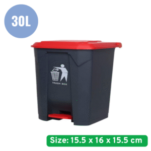 30L Gray/Red Plastic Pedal Dustbin