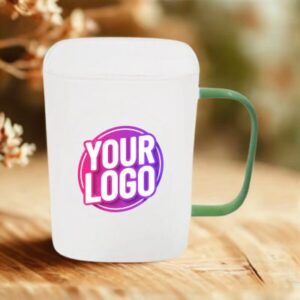 Frosted Square Mug with Green Handle