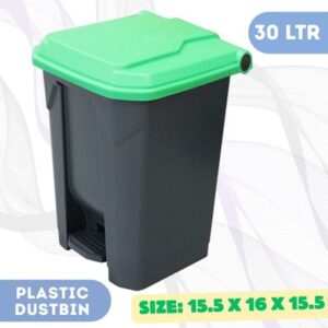 30L Grey/Green Plastic Pedal Dustbin