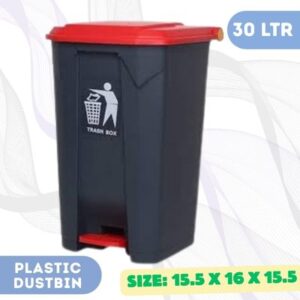 30L Grey/Red Plastic Pedal Dustbin