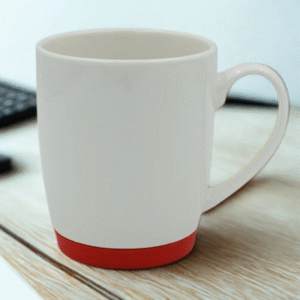 White Bone China Mug with Red Lid