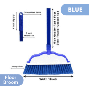 Blue Floor Broom with Metal Rod