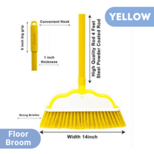 Floor Broom with Metal Rod - Yellow