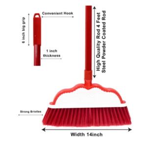 Red Floor Broom with Metal Rod
